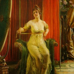 A woman in an armchair